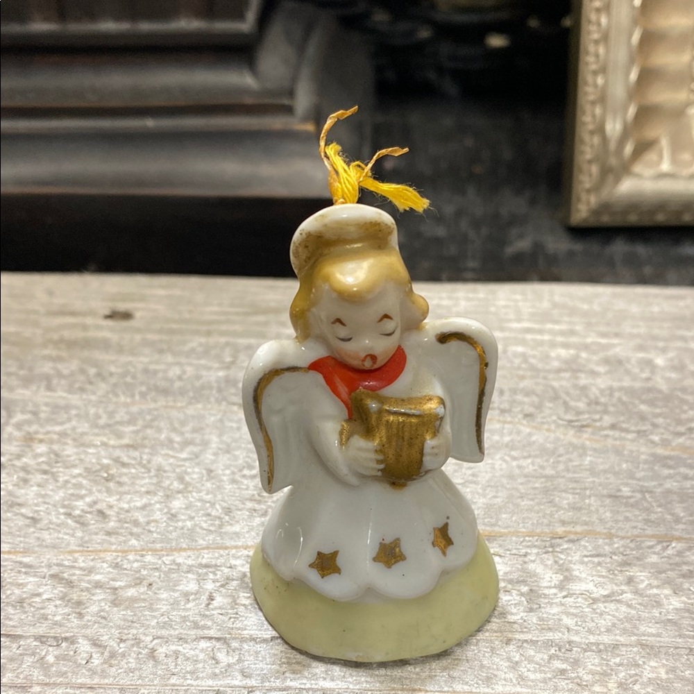 Vintage Japan Ceramic White and Gold Angel Ornament!